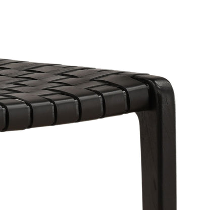 Black Genuine Leather and Teak Wood Chair 20.5 in Wide