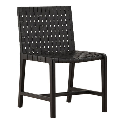 Black Genuine Leather and Teak Wood Chair 20.5 in Wide