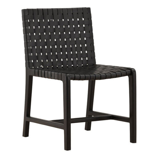 Black Genuine Leather and Teak Wood Chair 20.5 in Wide