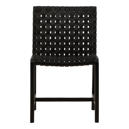 Black Genuine Leather and Teak Wood Chair 20.5 in Wide