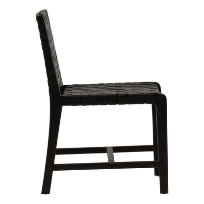 Black Genuine Leather and Teak Wood Chair 20.5 in Wide