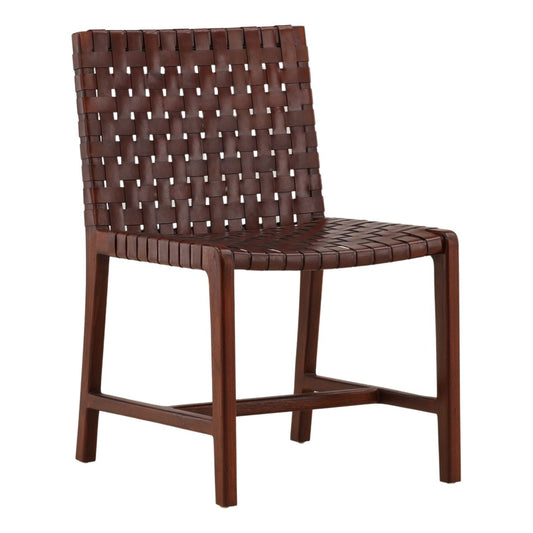Curated Genuine Leather and Teak Wood Dining Chair