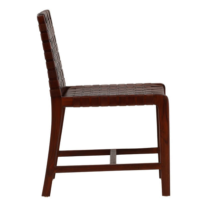 Curated Genuine Leather and Teak Wood Dining Chair
