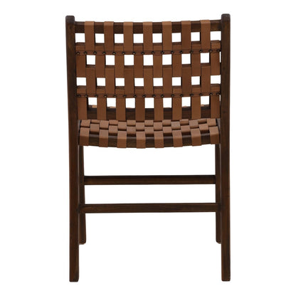 Brown Geniune Leather and Teak Wood Chair 20 in Wide