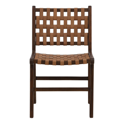 Brown Geniune Leather and Teak Wood Chair 20 in Wide
