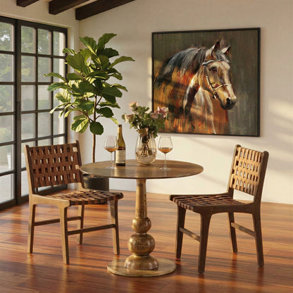 Brown Geniune Leather and Teak Wood Chair 20 in Wide