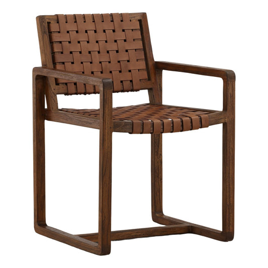 Curated Geniune Leather and Teak Wood Dining Chair
