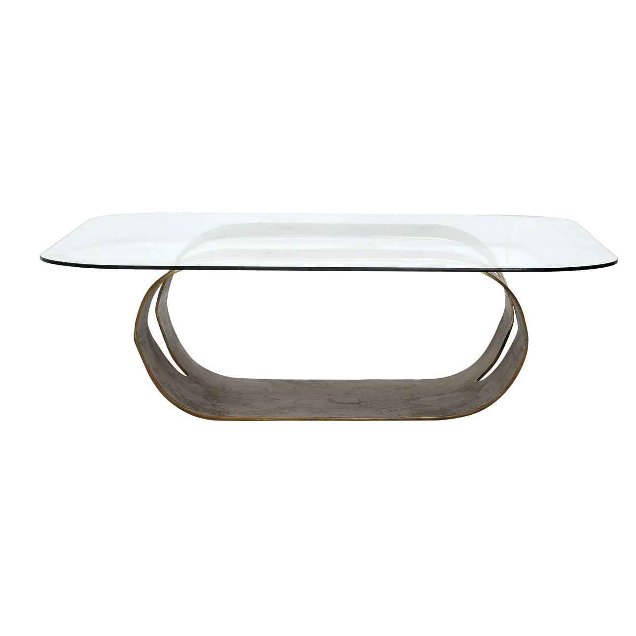 Antique Brass Aluminum and Glass Table 45.5 in Wide