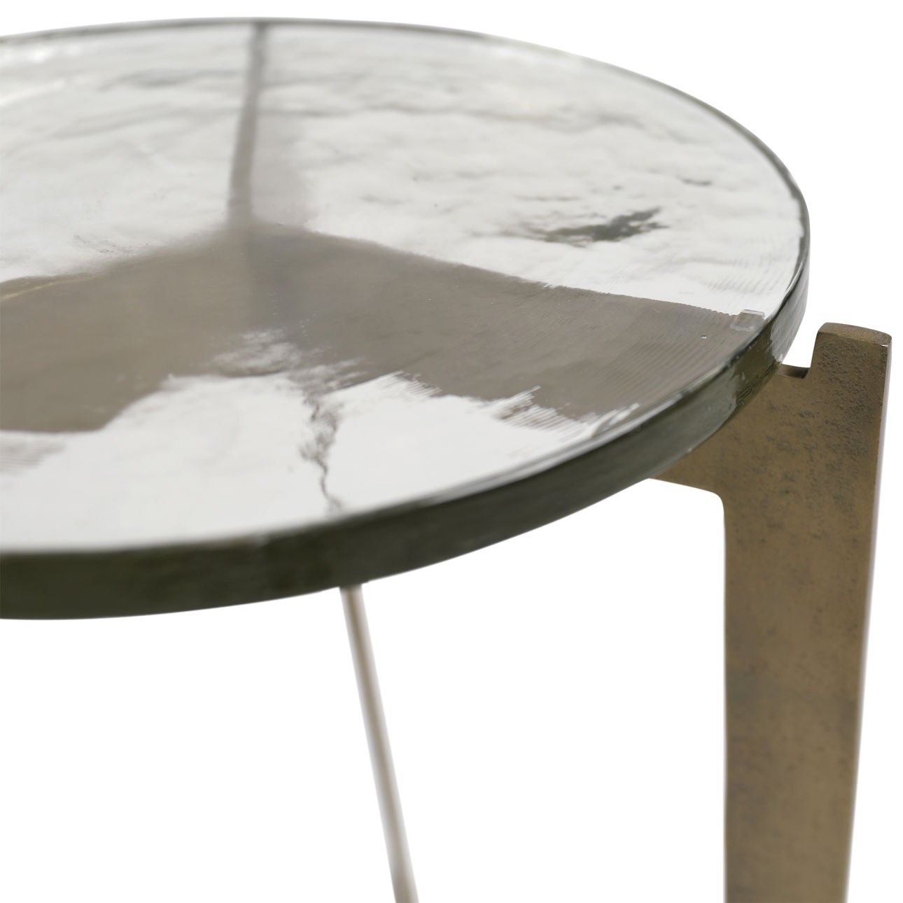 Antique Brass Glass and Aluminum Table 16 in Wide