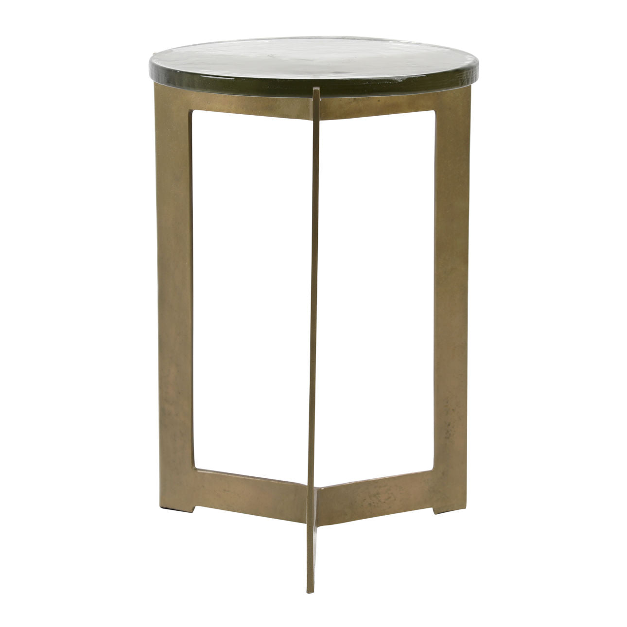 Antique Brass Glass and Aluminum Table 16 in Wide