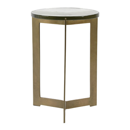 Antique Brass Glass and Aluminum Table 16 in Wide