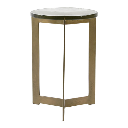 Antique Brass Glass and Aluminum Table 16 in Wide