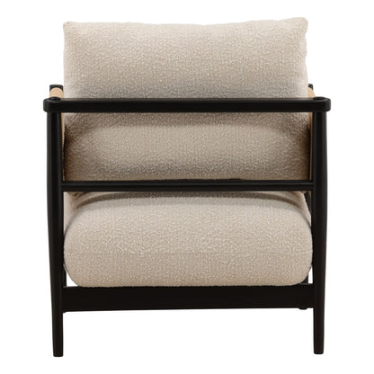 Cream and Black Boucle Fabric, Twisted Rope and Ash Wood Chair 27 in Wide
