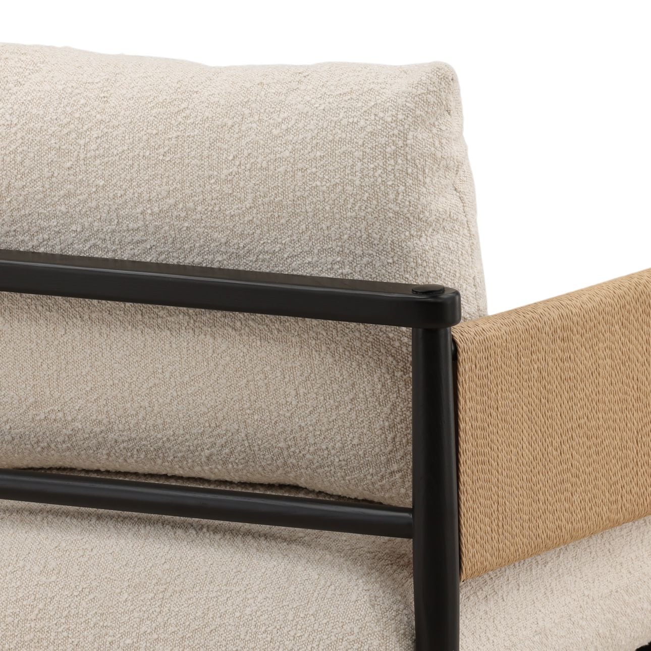 Cream and Black Boucle Fabric, Twisted Rope and Ash Wood Chair 27 in Wide