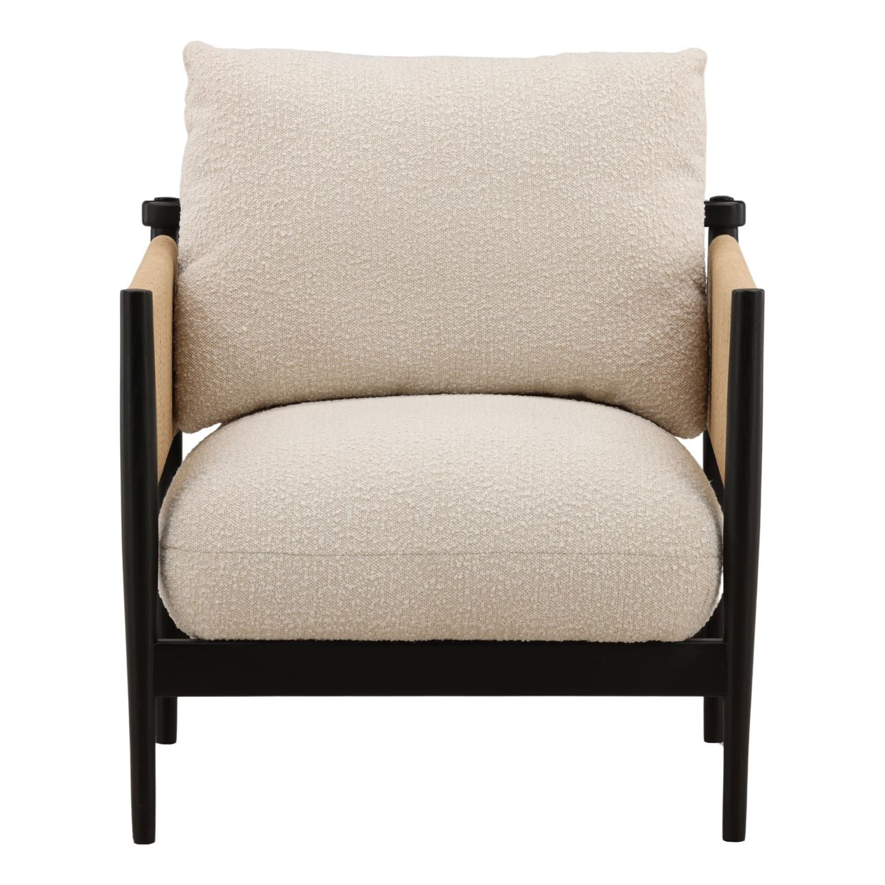 Cream and Black Boucle Fabric, Twisted Rope and Ash Wood Chair 27 in Wide