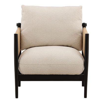 Cream and Black Boucle Fabric, Twisted Rope and Ash Wood Chair 27 in Wide