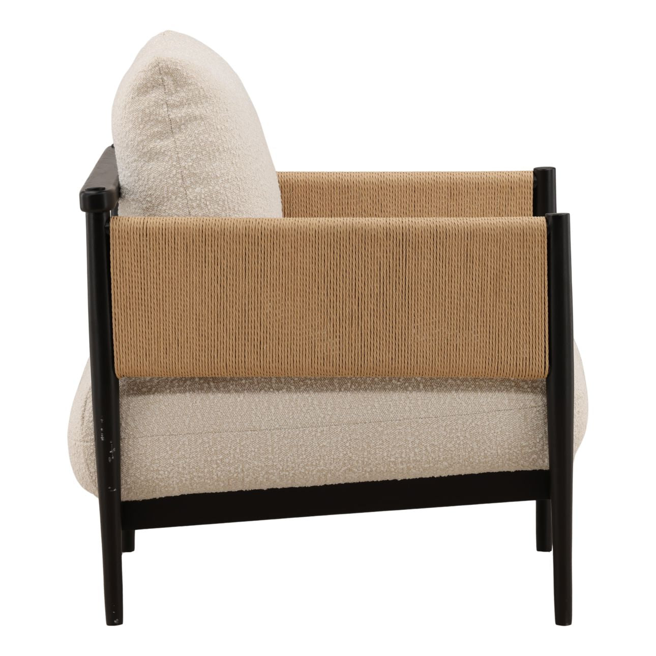 Cream and Black Boucle Fabric, Twisted Rope and Ash Wood Chair 27 in Wide