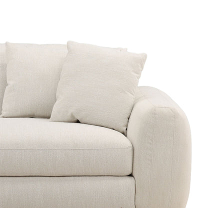 Naples Cream Micro Boucle Fabric and Rubber Wood Sofa 98.5 in Wide