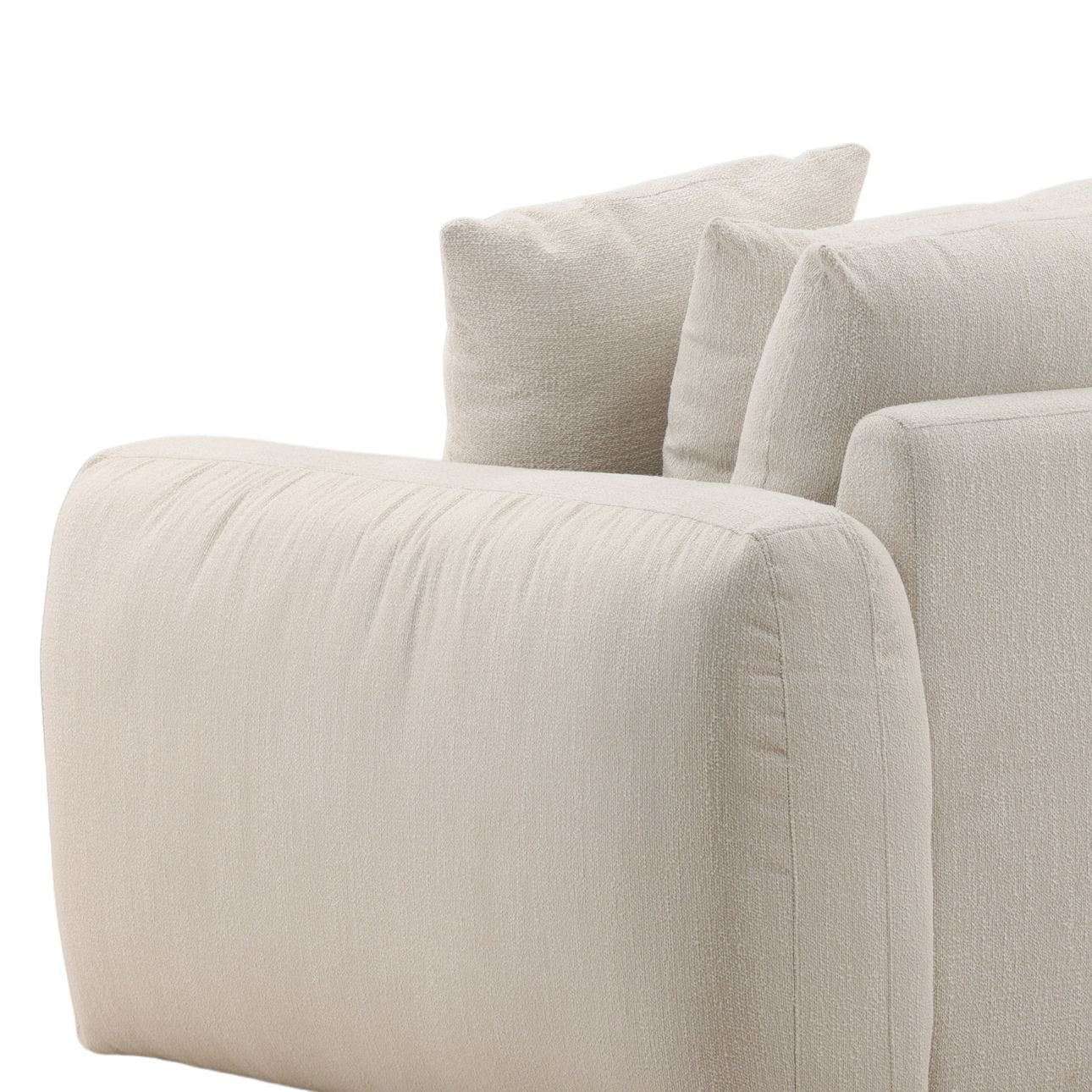 Naples Cream Micro Boucle Fabric and Rubber Wood Sofa 98.5 in Wide