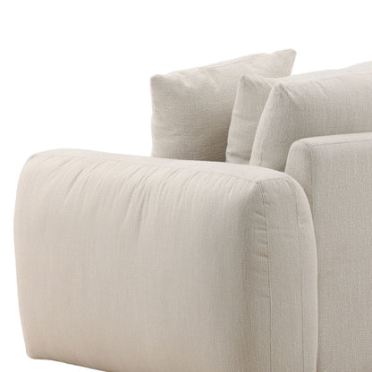 Naples Cream Micro Boucle Fabric and Rubber Wood Sofa 98.5 in Wide
