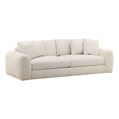 Naples Cream Micro Boucle Fabric and Rubber Wood Sofa 98.5 in Wide