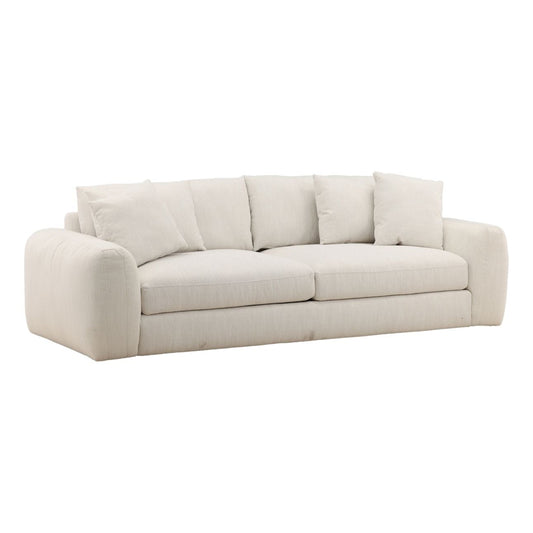 Naples Cream Micro Boucle Fabric and Rubber Wood Sofa 98.5 in Wide