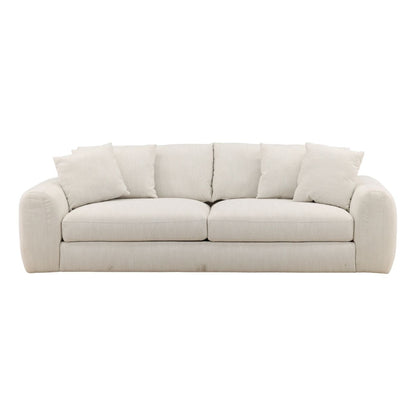 Naples Cream Micro Boucle Fabric and Rubber Wood Sofa 98.5 in Wide