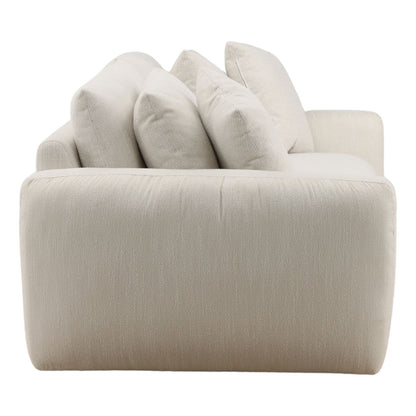 Naples Cream Micro Boucle Fabric and Rubber Wood Sofa 98.5 in Wide