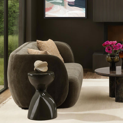 Olive Velvet Fabric Sofa 85.5 in Wide