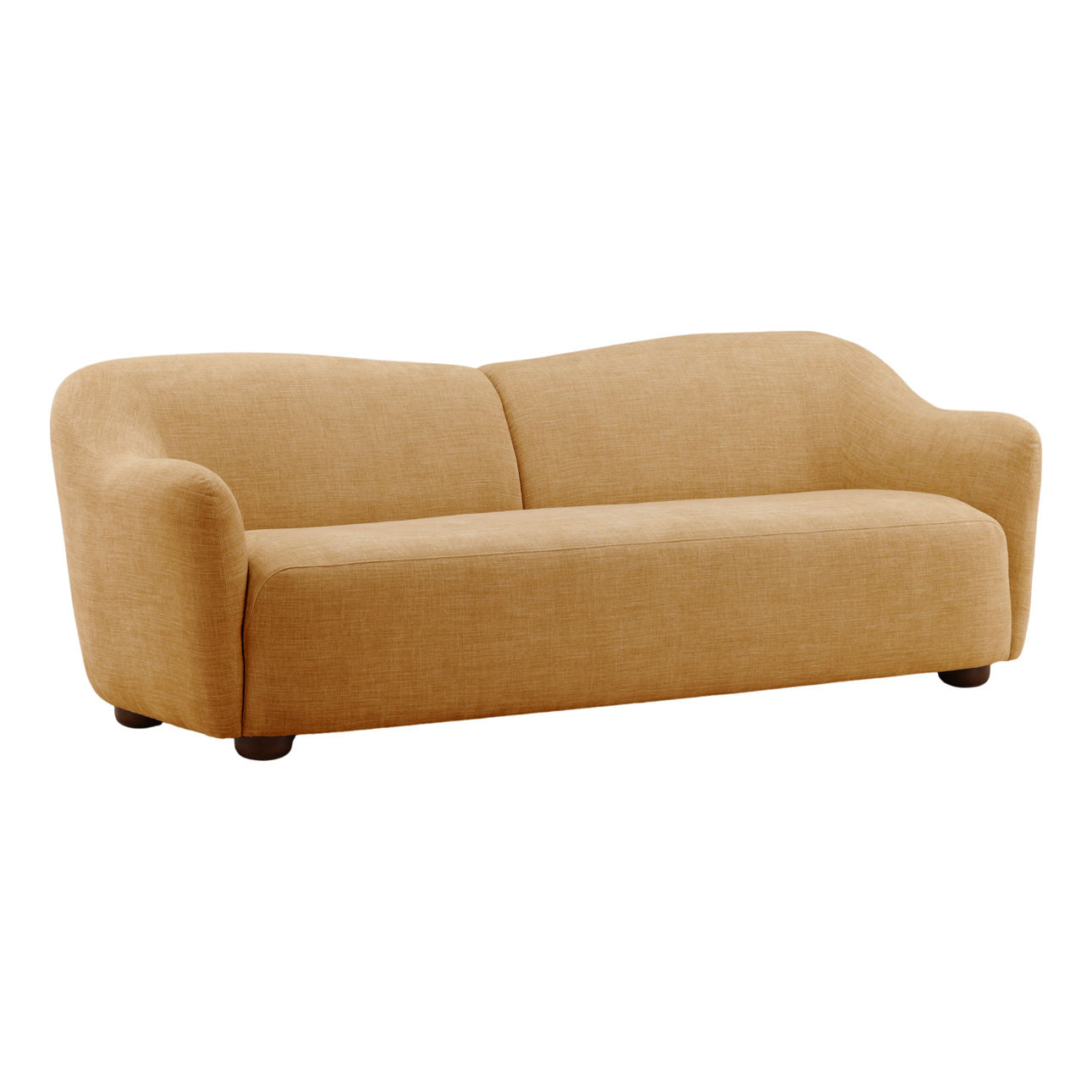 Topanga Ochre and Dark Brown Two-Tone Basketweave Fabric and Rubber Wood Sofa 88 in Wide