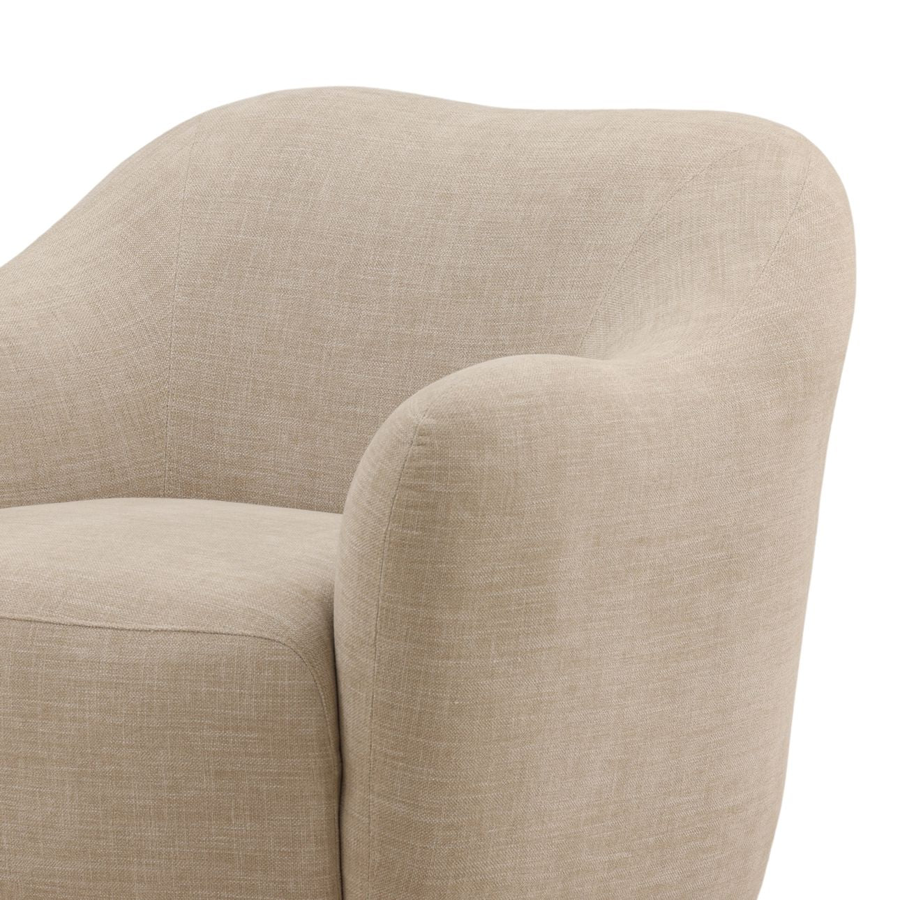 Topanga Sand and Dark Brown Two-Tone Basketweave Fabric and Rubber Wood Sofa 37 in Wide