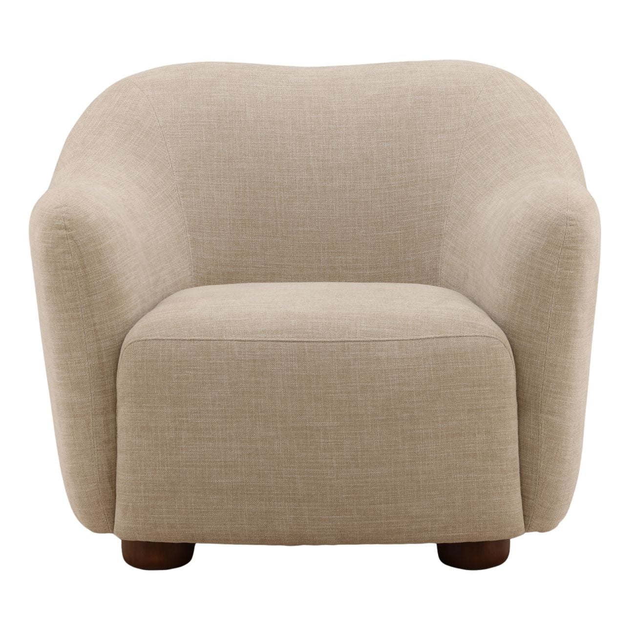 Topanga Sand and Dark Brown Two-Tone Basketweave Fabric and Rubber Wood Sofa 37 in Wide