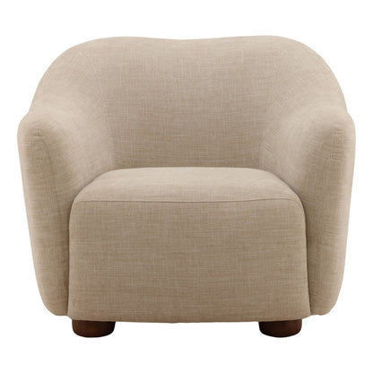 Topanga Sand and Dark Brown Two-Tone Basketweave Fabric and Rubber Wood Sofa 37 in Wide