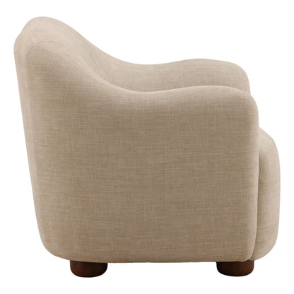 Topanga Sand and Dark Brown Two-Tone Basketweave Fabric and Rubber Wood Sofa 37 in Wide