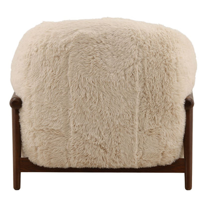 Cream and Dark Brown Faux Fur Fabric and Rubber Wood Chair 32.5 in Wide