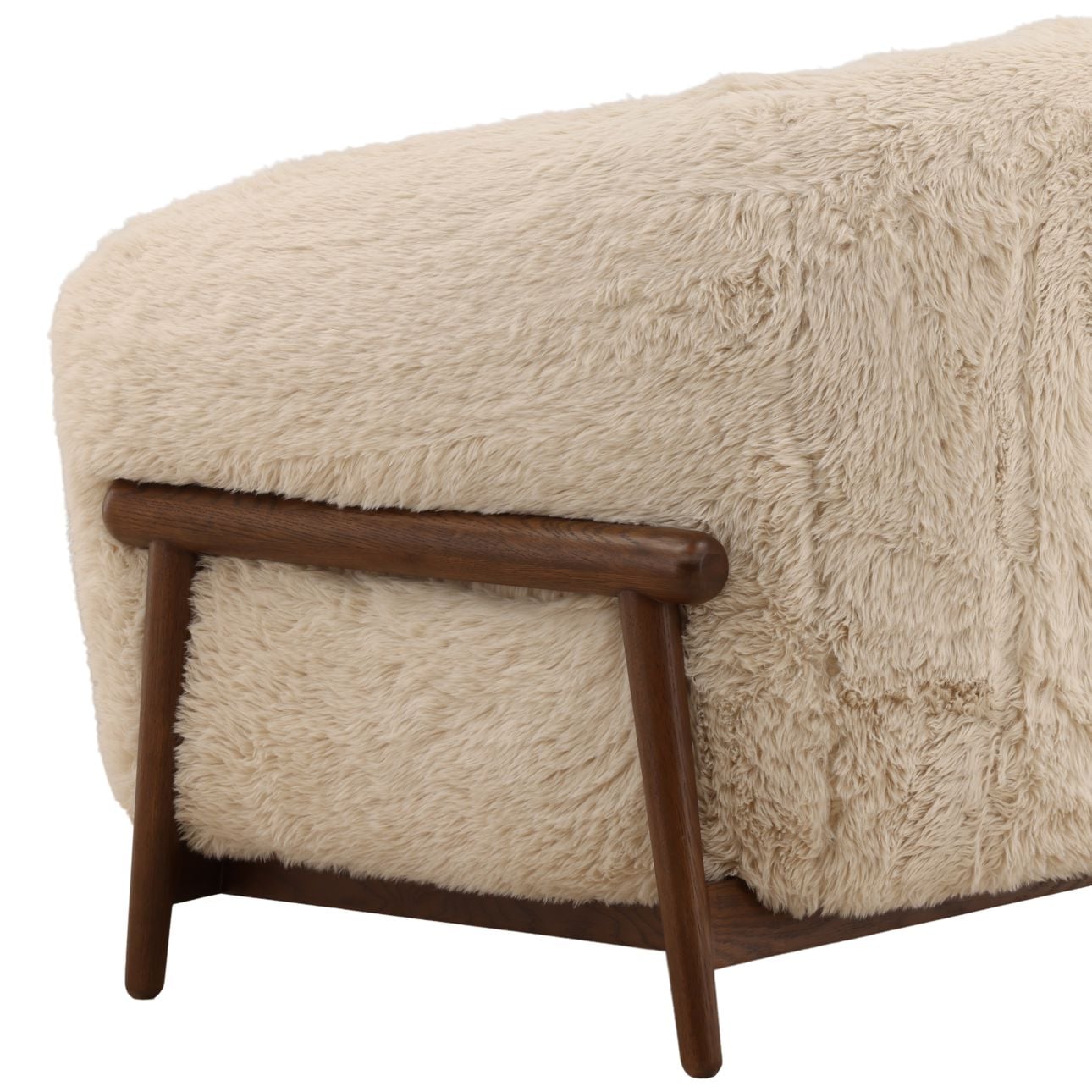 Cream and Dark Brown Faux Fur Fabric and Rubber Wood Chair 32.5 in Wide
