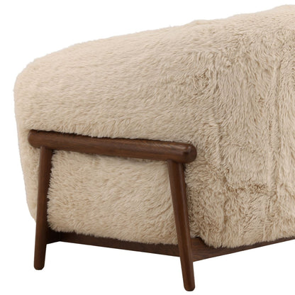 Cream and Dark Brown Faux Fur Fabric and Rubber Wood Chair 32.5 in Wide