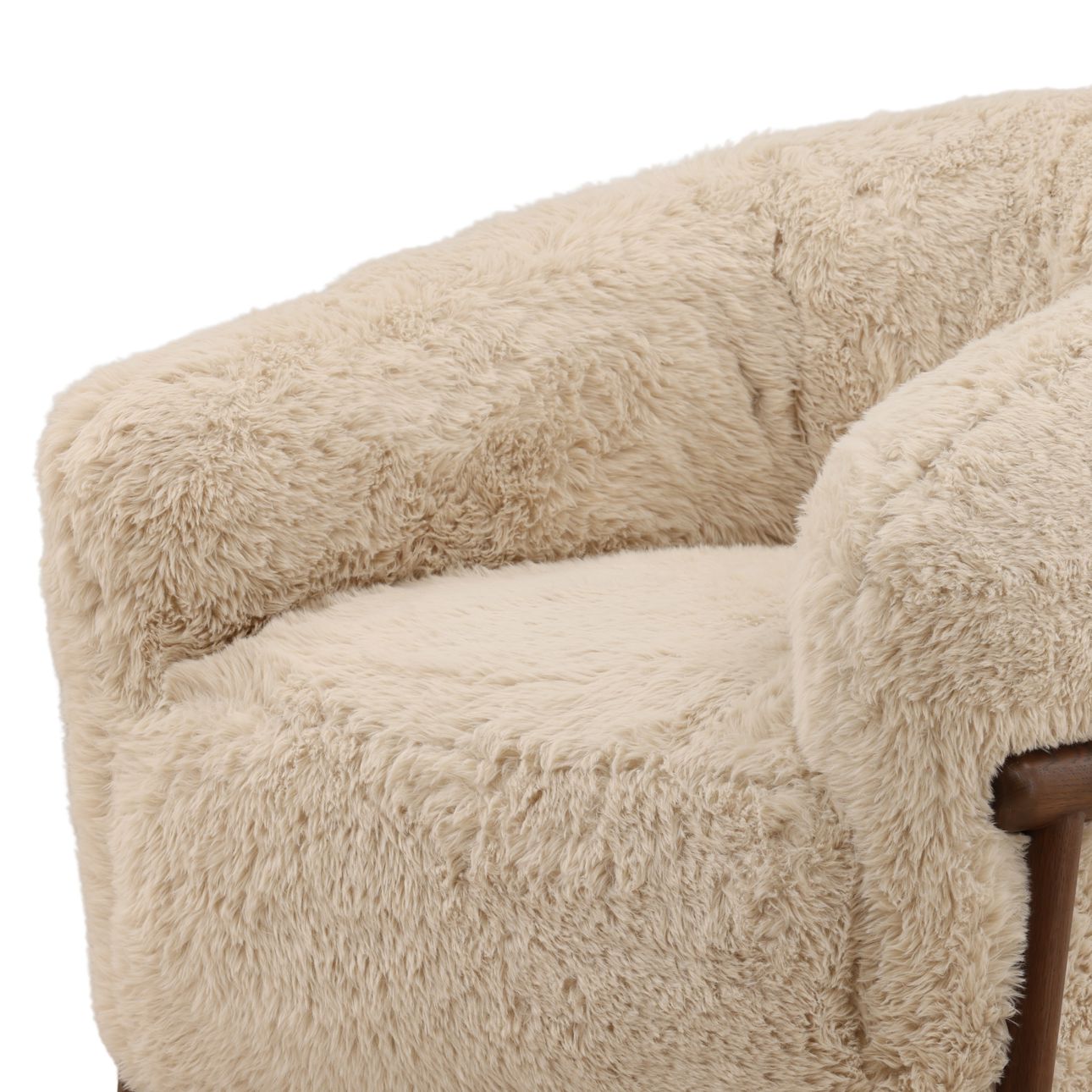 Cream and Dark Brown Faux Fur Fabric and Rubber Wood Chair 32.5 in Wide
