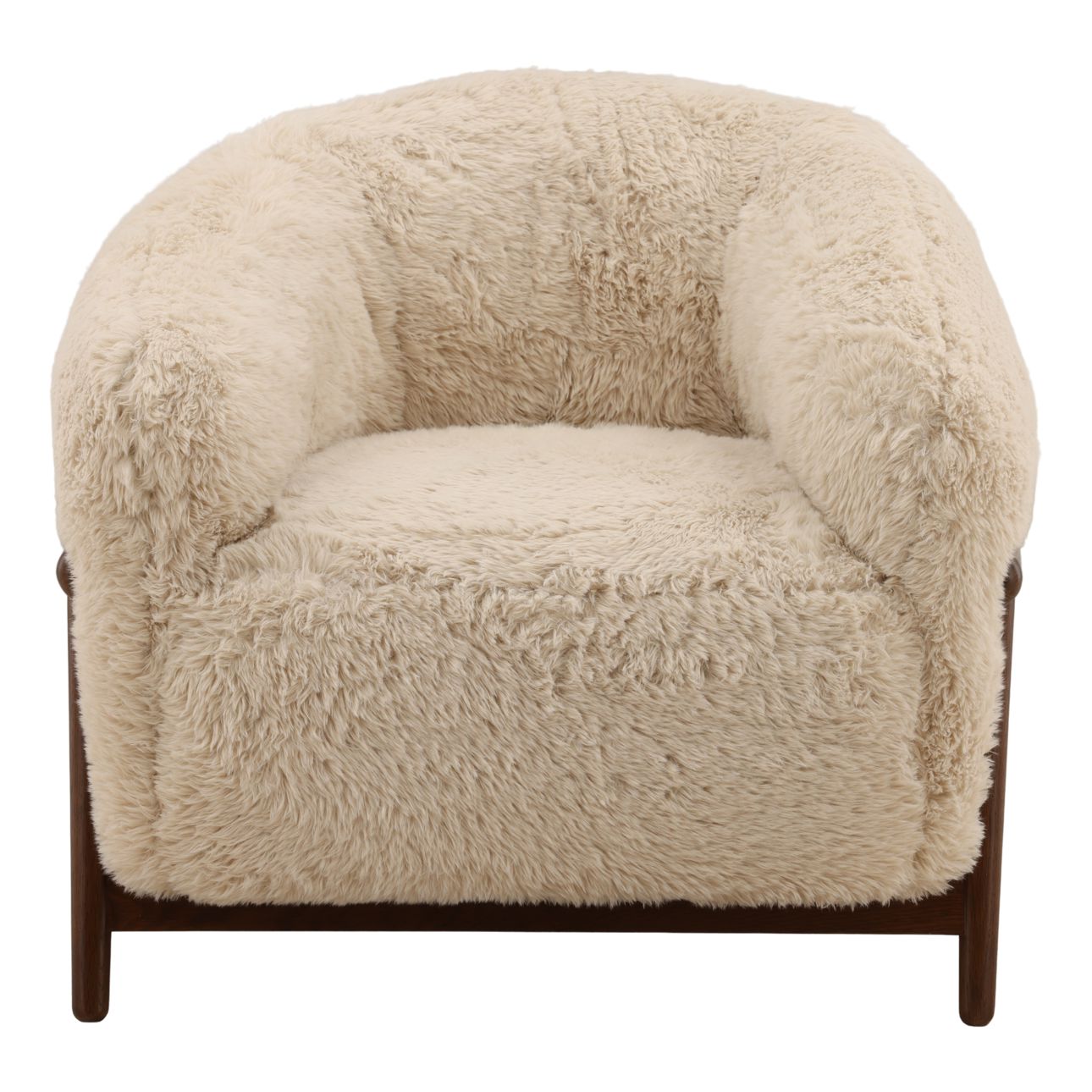 Cream and Dark Brown Faux Fur Fabric and Rubber Wood Chair 32.5 in Wide