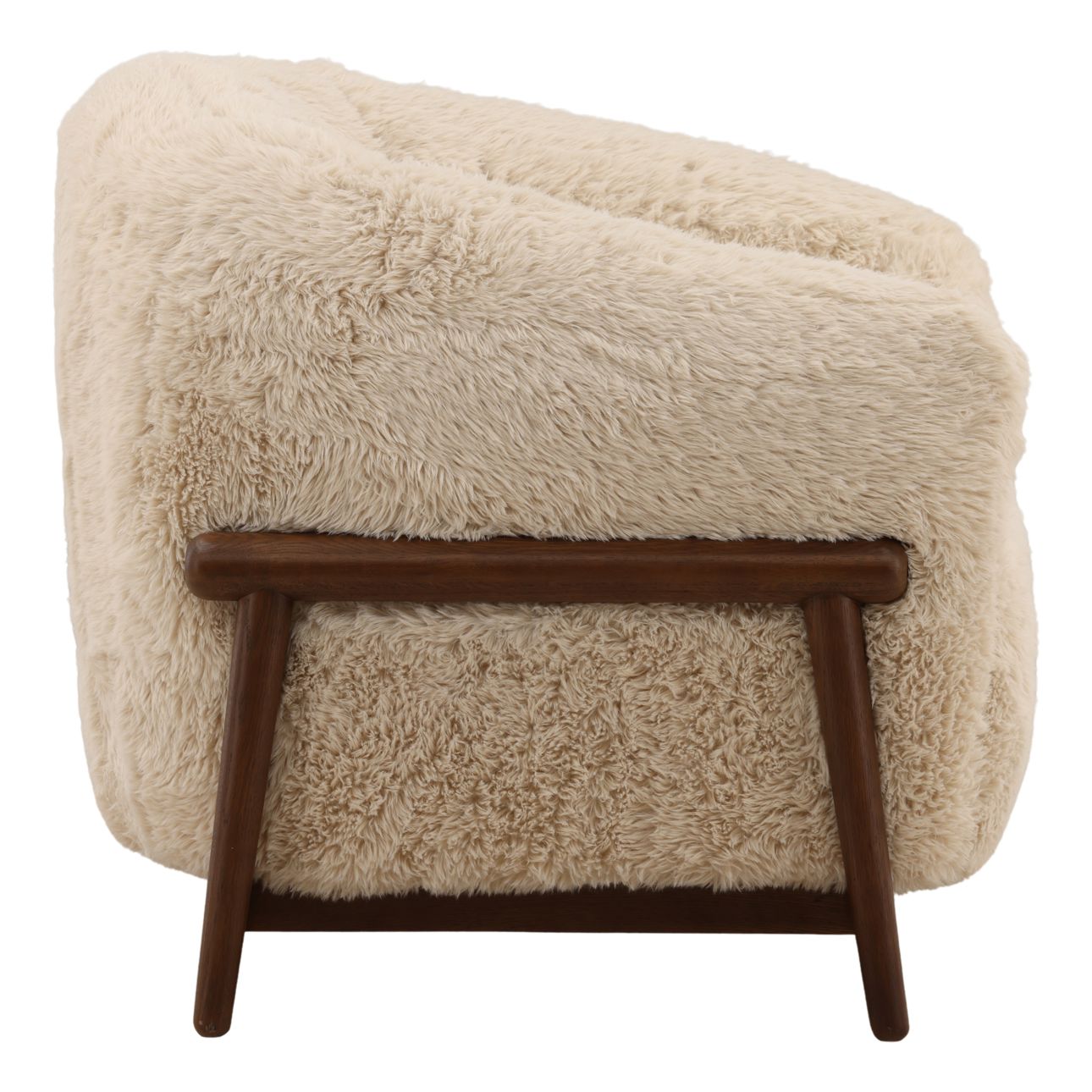 Cream and Dark Brown Faux Fur Fabric and Rubber Wood Chair 32.5 in Wide