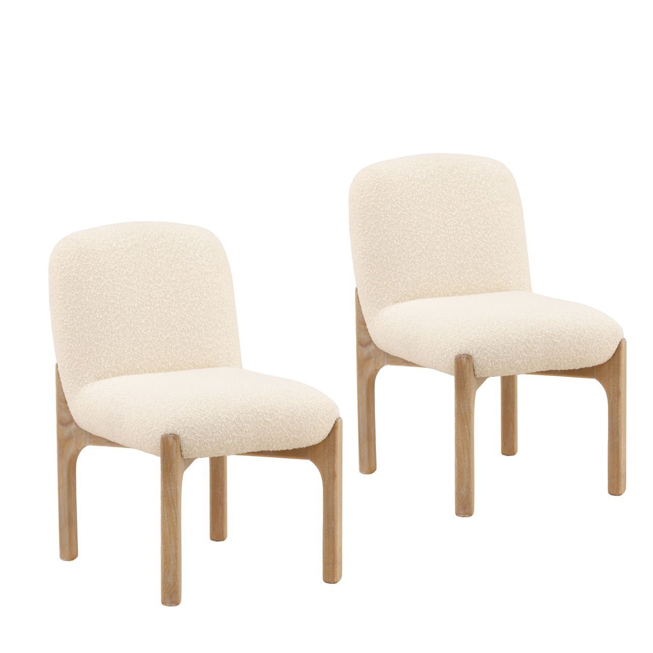 Cream and Natural Chunky Boucle Fabric and Rubber Wood Chair 19.5 in Wide