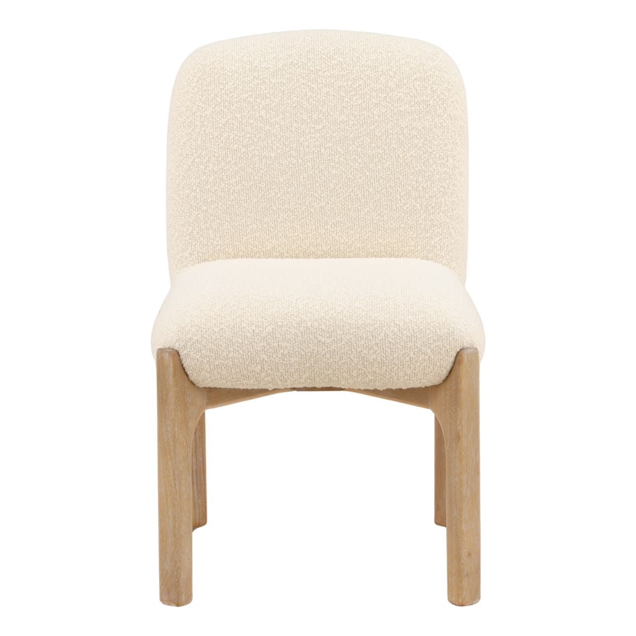 Cream and Natural Chunky Boucle Fabric and Rubber Wood Chair 19.5 in Wide