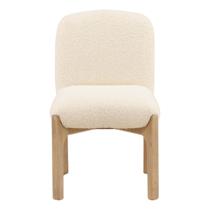 Cream and Natural Chunky Boucle Fabric and Rubber Wood Chair 19.5 in Wide