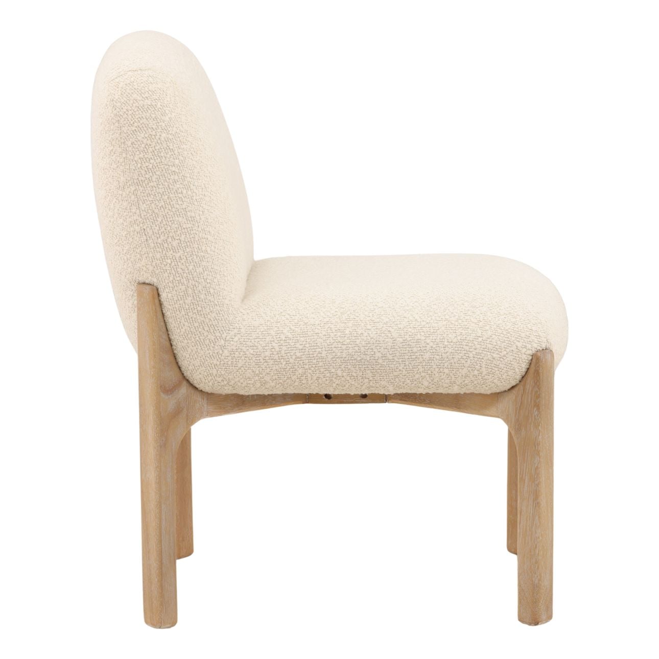 Cream and Natural Chunky Boucle Fabric and Rubber Wood Chair 19.5 in Wide