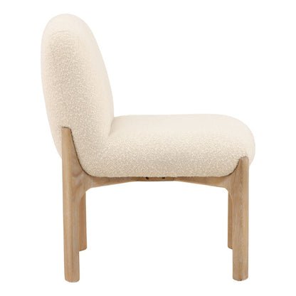 Cream and Natural Chunky Boucle Fabric and Rubber Wood Chair 19.5 in Wide