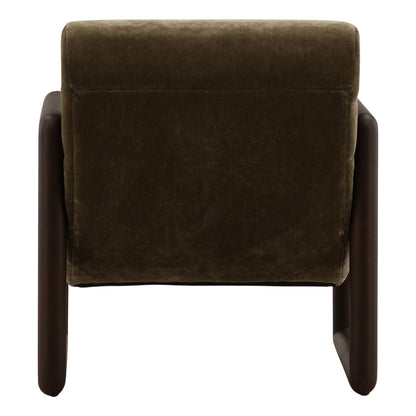 Moss Olive Velvet Fabric and Elm Wood Chair 28.5 in Wide