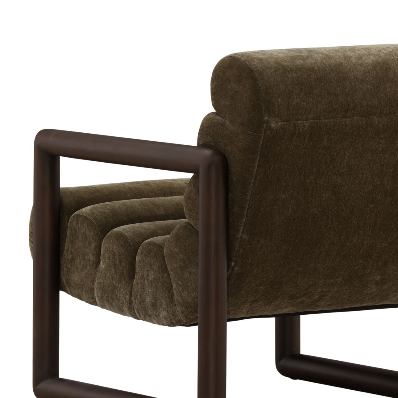 Moss Olive Velvet Fabric and Elm Wood Chair 28.5 in Wide