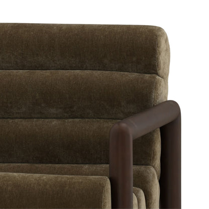 Moss Olive Velvet Fabric and Elm Wood Chair 28.5 in Wide