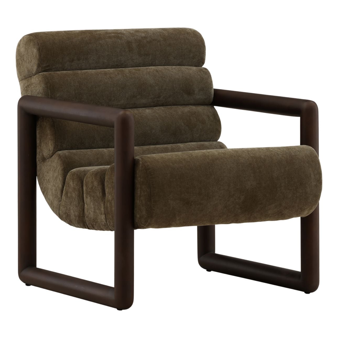 Moss Olive Velvet Fabric and Elm Wood Chair 28.5 in Wide