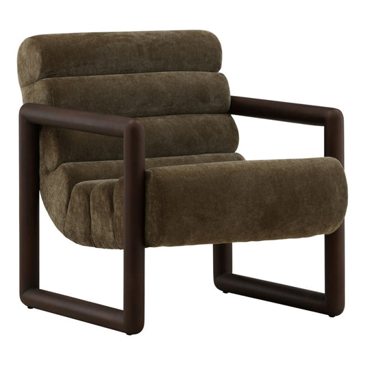 Moss Olive Velvet Fabric and Elm Wood Chair 28.5 in Wide